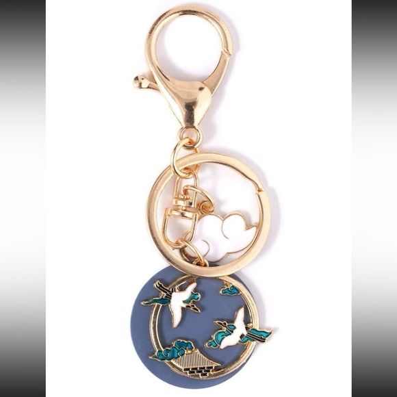 NEW! White Crane Clouds Keychain/Bag 🎒👜 Charm ~ 🎁 Good Fortune Grace - Picture 2 of 4
